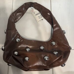 Zara Brown Shoulder Bag with Silver Accents